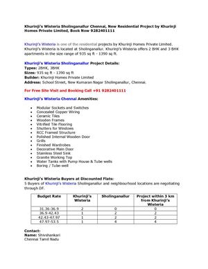 Khurinji’s Wisteria Sholinganallur Chennai, New Residential Project by Khurinji Homes Private Limited, Book Now 9282401111