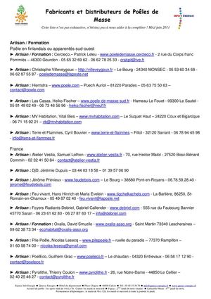 Liste Fabricants et Distributeurs de Poêles de Masse 