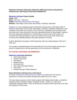 Nakshatra Kothapet Hyderabad, Nakshatra 3BHK Apartments by Namishree Infrastructure and Projects, Book Now 9248007333