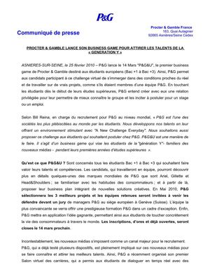 Communiqué de presse P&G France - P&G&U Business Game