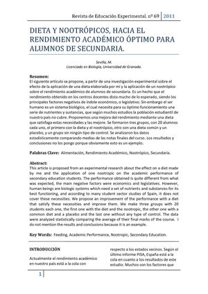 Dieta y Nootrópicos: Hacia un rendimiento académico óptimo en Secundaria