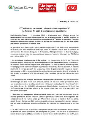 9ème édition du baromètre Liaisons sociales magazine-CSC - La fonction RH obéit à une logique de court terme
