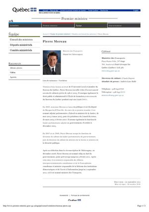 PIERRE MOREAU - Équipe du premier ministre - Membres du Conseil des ministres 27 Dec 2011