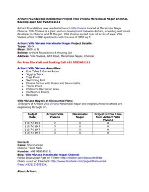 Arihant Foundations Residential Project Villa Viviana Maraimalai Nagar Chennai, Booking open Call 9282401111