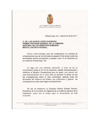 Documento que entregó Aguirre a la CNDH