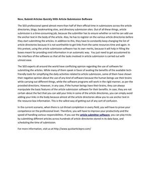 Now, Submit Articles Quickly With Article Submission Software