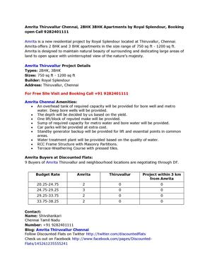 Amrita Thiruvallur Chennai, 2BHK 3BHK Apartments by Royal Splendour, Booking open Call 9282401111