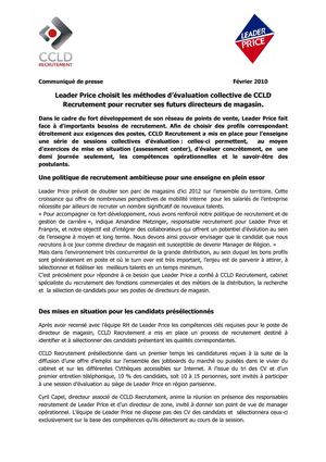Leader Price choisit les méthodes d'évaluation de CCLD Recrutement