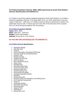 S.I.S Safaa Urapakkam Chennai, 2BHK, 3BHK Apartments by South India Shelters Chennai, Booking Open Call 9282401111