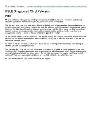 My Child Who Will Be Taking PSLE is Not Performing Well in School, What Should I Do?