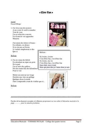 Paroles - Chant Etre Fan (Extrait) Pascal Obispo