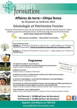 Programme formation généalogie et patrimoine foncier en Polynésie française - niveau 1