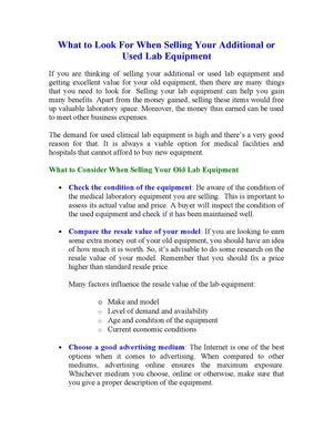 What to Look For When Selling Your Additional or Used Lab Equipment