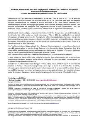 Linklaters récompensé pour son engagement en faveur de l’insertion des publics exclus du monde économique