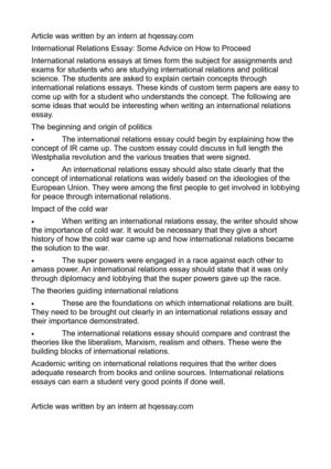 Calamo International Relations Essay Some Advice On How To Proceed International Relations Essay Some Advice On How To Proceed