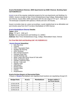 Acacia Mambakkam Chennai, 2BHK Apartments by DABC Chennai, Booking Open Call 9282401111