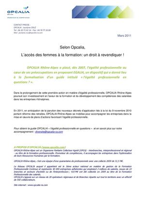 Selon Opcalia, L’accès des femmes à la formation - un droit à revendiquer !