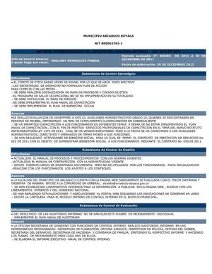 Informe Pormenorizado Control Interno Municipio de Arcabuco Ley 1474 de 2011