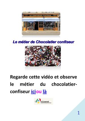 Le métier de Chocolatier-Confiseur