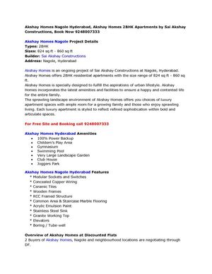 Akshay Homes Nagole Hyderabad, Akshay Homes 2BHK Apartments by Sai Akshay Constructions, Book Now 9248007333