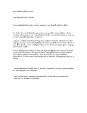 Consumer Health Information network announces new Spanish arthritis website.