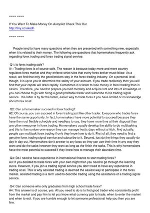 Homemaker's FAQ on Forex Trading and Forex Trading Signal Service