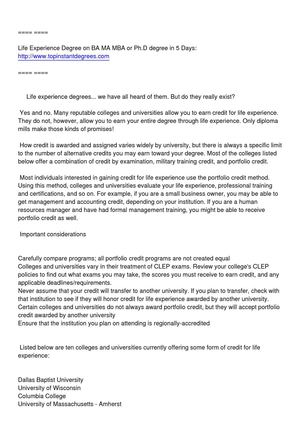 Life Experience Degree	