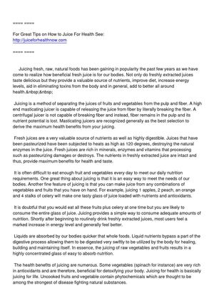 The Health Benefits of Juicing Are Well Documented