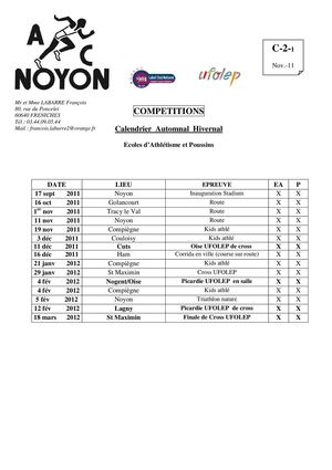 le calendrier hivernal 2011-2012