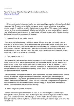 Things To Consider When Purchasing A Remote Control Helicopter