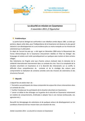 Sécurité en mission en Casamance (atelier mensuel Novembre 2011) 