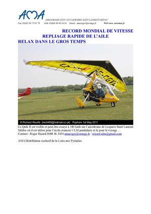 L'ULM PENDULAIRE LE PLUS RAPIDE AUJOURD'HUI