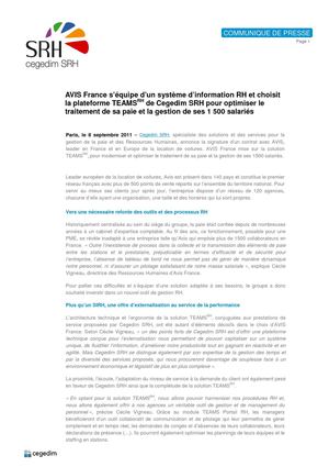 AVIS France choisit Cegedim SRH pour le traitement de sa paie et la gestion de ses RH