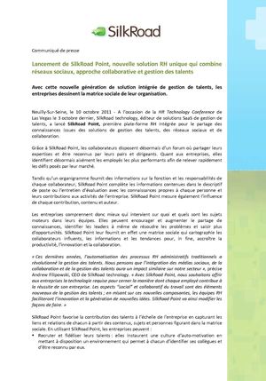 Lancement de SilkRoad Point, nouvelle solution RH unique qui combine réseaux sociaux, approche collaborative et gestion des talents
