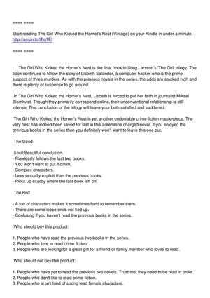 The Girl Who Kicked the Hornets Nest