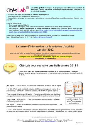 La lettre d'information sur la création (janvier 2012)