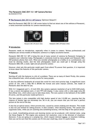 The Panasonic DMC-ZS9 14.1 MP Camera