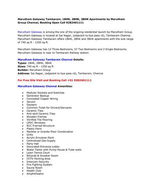 Marutham Gateway Tambaram, 1BHK, 2BHK, 3BHK Apartments by Marutham Group Chennai, Booking Open Call 9282401111