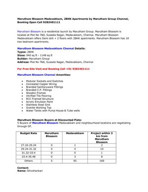 Marutham Blossom Medavakkam, 2BHK Apartments by Marutham Group Chennai, Booking Open Call 9282401111