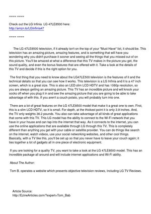 LG Infinia 47LE8500 Television Review