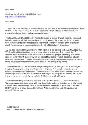 The LG 47LE8500 Infinia 47-inch HD TV-Quick Review