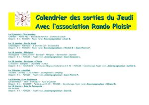 Calendrier des randonnées accompagnées par Rando Plaisir 