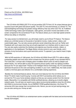 LG Infinia 42LV5500 Smart LED Television Review