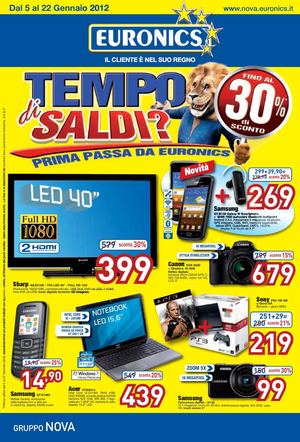 Volantino Euronics gruppo Nova dal 5/1 al 22/01/2012