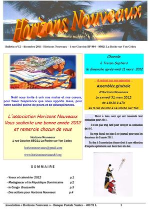 Bulletin Horizons Nouveaux N° 12 Décembre 2011