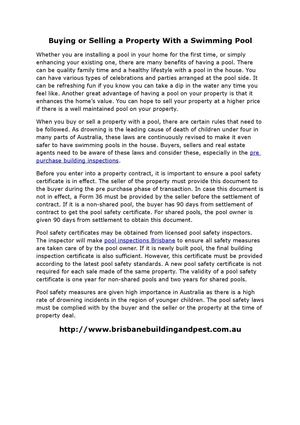 Buying or Selling a Property With a Swimming Pool 