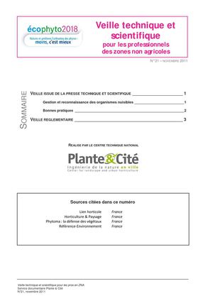 Bulletin de veille technique et scientifique pour les professionnels des zones non agricoles - N°21 Novembre 2011 