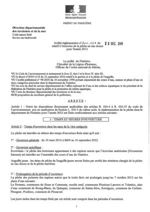 Arrêté générale pêche en Finistère 2012