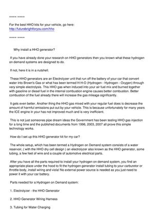 HHO Generator Installation