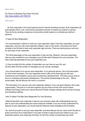 The #1 Secret For Internet Marketing - Pick the Best Auto Responder For You